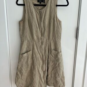 Tan Sleeveless Linen Dress with Pockets